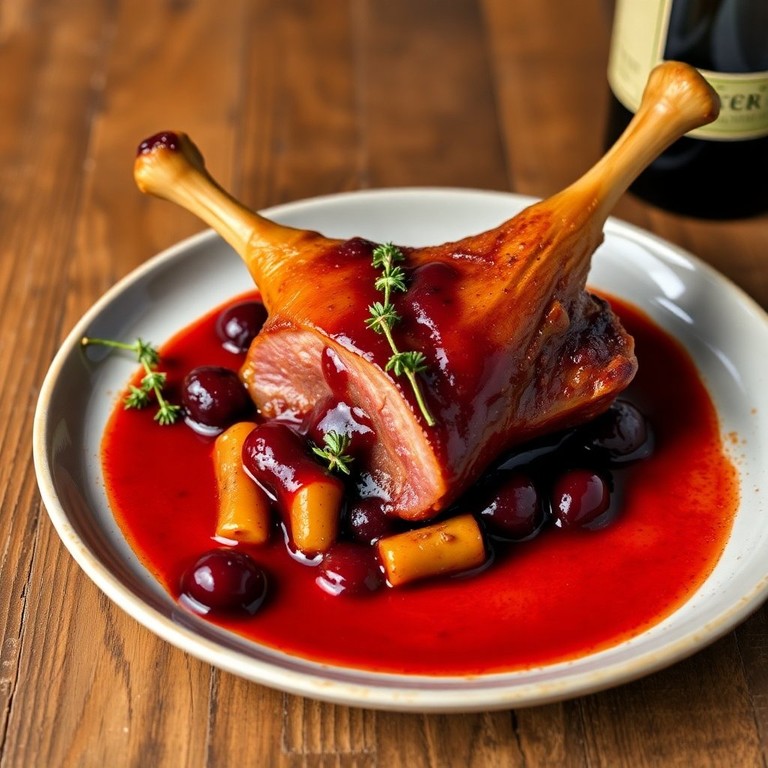 Cuisse de Canard Confit aux Cerises et Vin Rouge