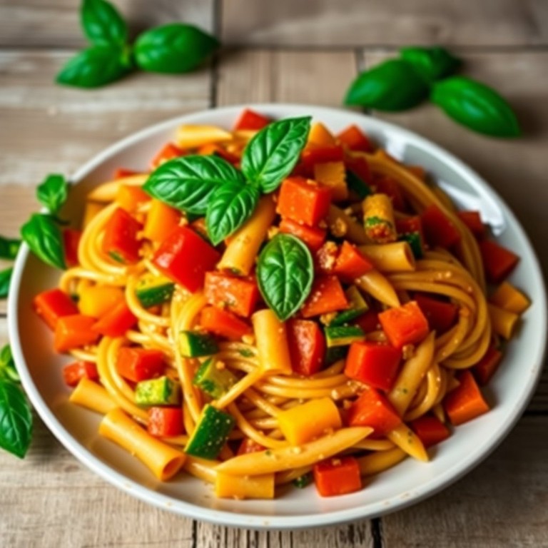 Mediterrane Gemüse-Tomaten-Pasta mit frischem Gemüse