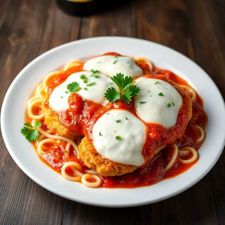 Bife de Frango à Parmegiana com Queijo Derretido e Molho de Tomate