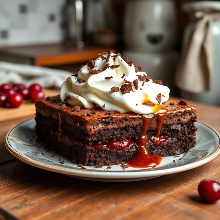 Kirsch-Schokoladenkuchen mit Sahne und Eierlikör