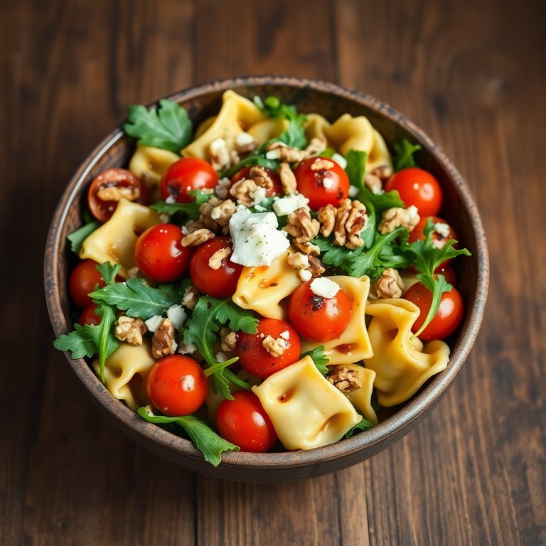 Tortellini-Salat mit Eichelkäse und gerösteten Nüssen