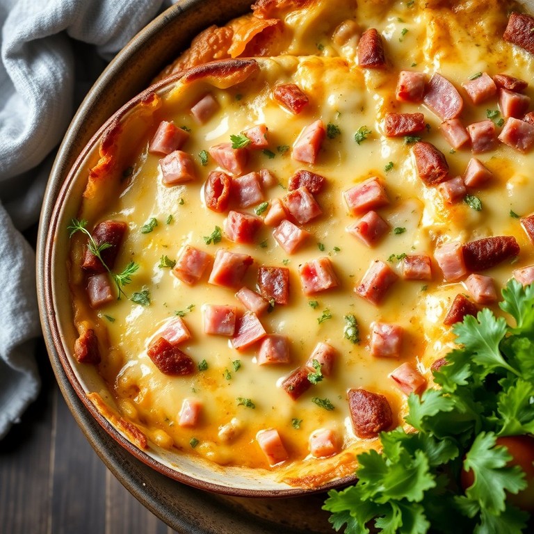 Käse-Schinken-Nudelauflauf mit würziger Salami