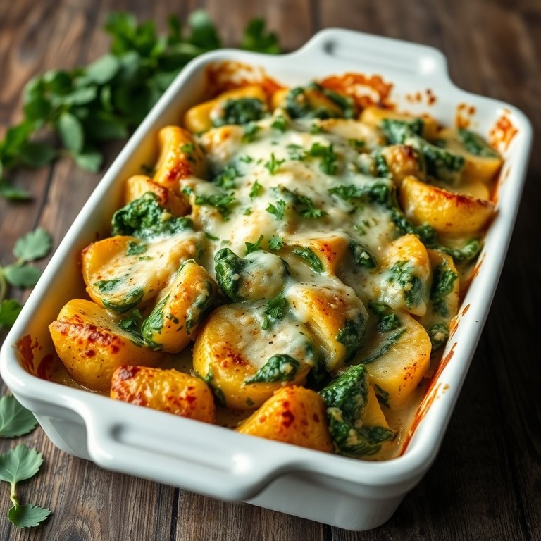 Romige Spinazie Aardappelgratin met Knoflookroomsaus