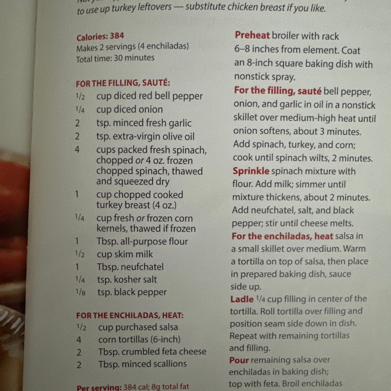 Light Turkey Enchiladas with Corn & Spinach