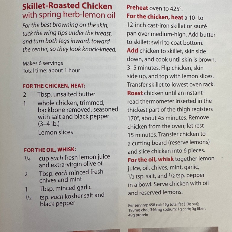 Skillet-Roasted Chicken with Spring Herb-Lemon Oil