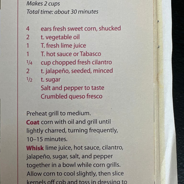 Grilled Fresh Corn in Spicy Lime Dressing