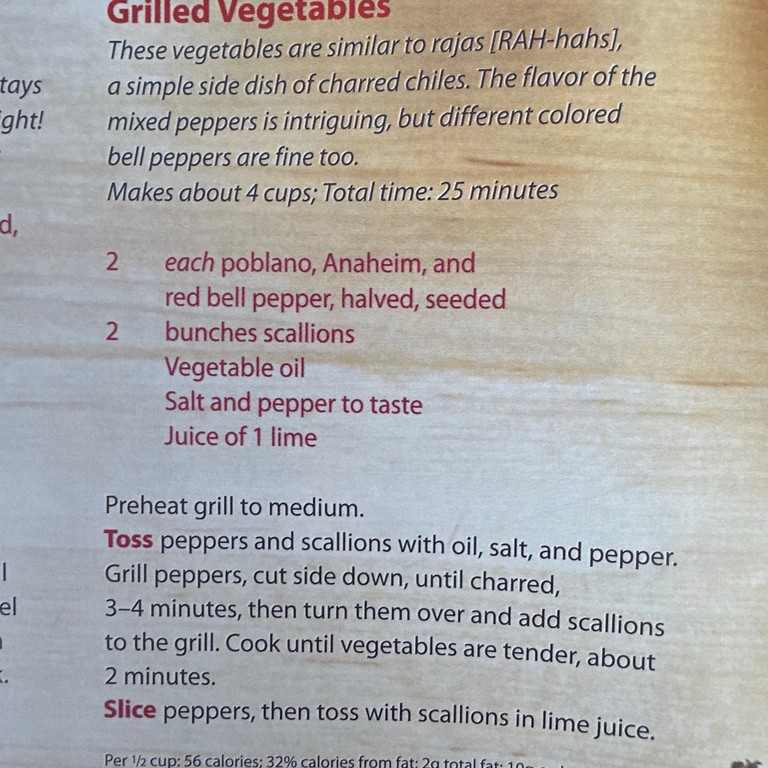 Grilled Vegetables for fajitas