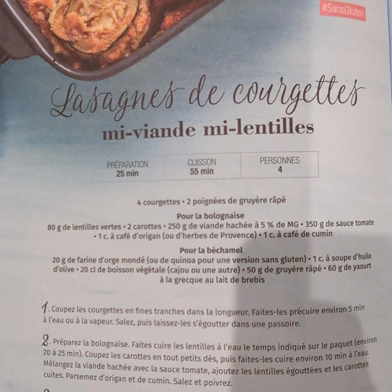 Lasagnes de courgettes mi-viande mi-lentilles