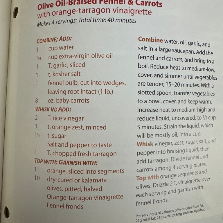 Olive Oil-Braised Fennel & Carrots with Orange-Tarragon Vinaigrette