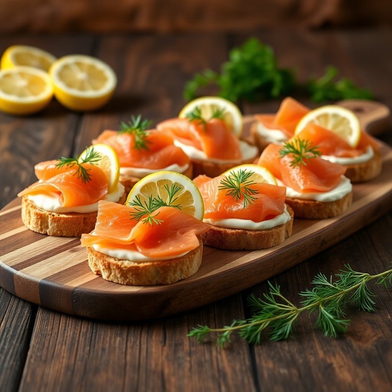 Crostini de Cream Cheese com Salmão Defumado e Dill