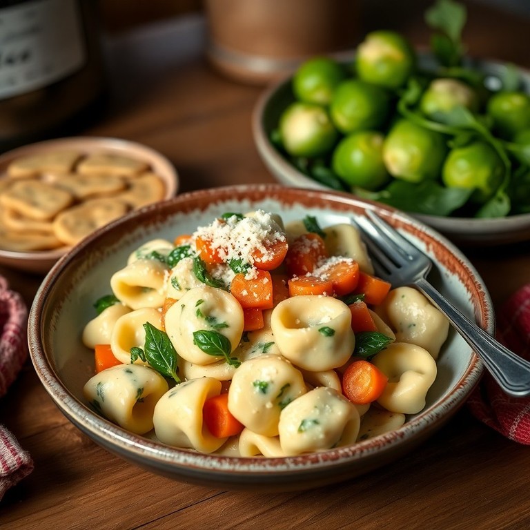 Cremige Tortellini mit Spinat und Möhren in Sahnesauce