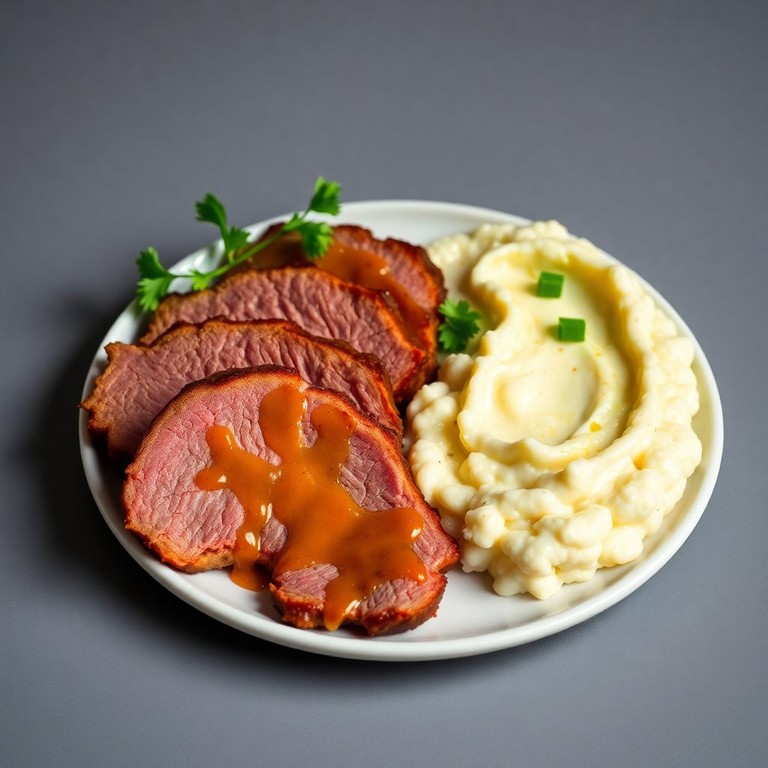 Spicy Mustard-Glazed Corned Beef with Cauliflower Mash