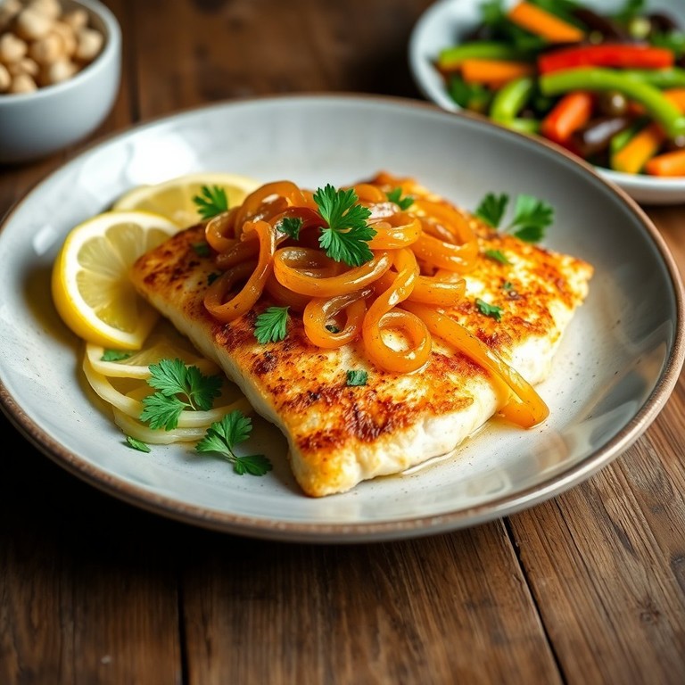 Tilápia Empanada com Cebola Caramelizada
