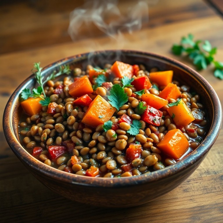 Bunter Linseneintopf mit frischem Gemüse