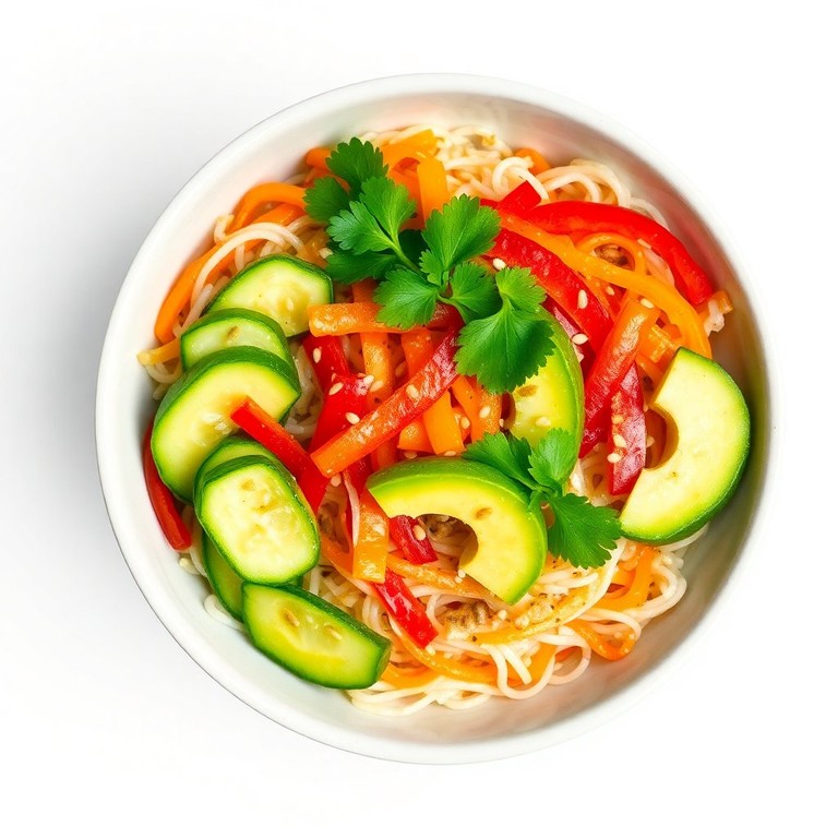 Reisnudel-Bowl mit frischem Gemüse und Sesam-Limetten-Dressing