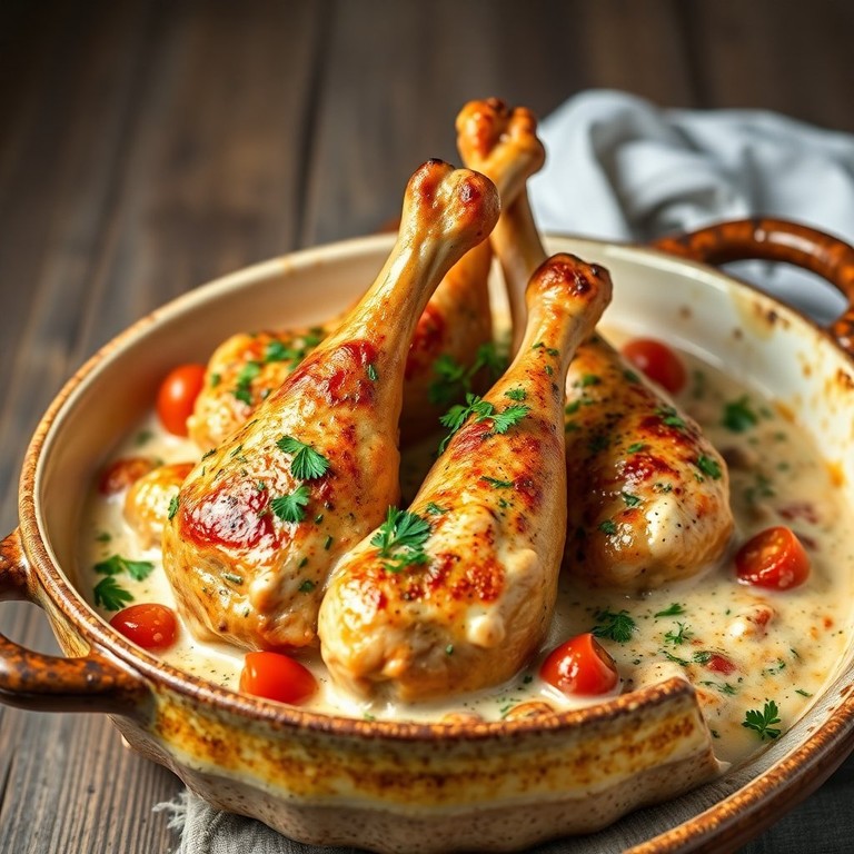 Окорочка в сметанном соусе с помидорами и зеленью