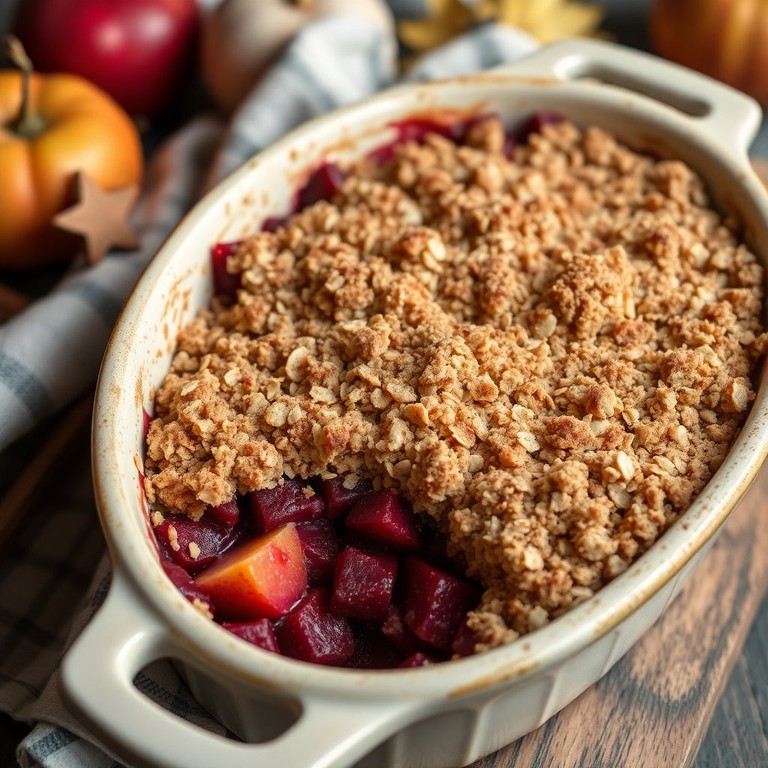 Veganer Rote Beete und Apfel Crumble mit Zimt und Haferflocken