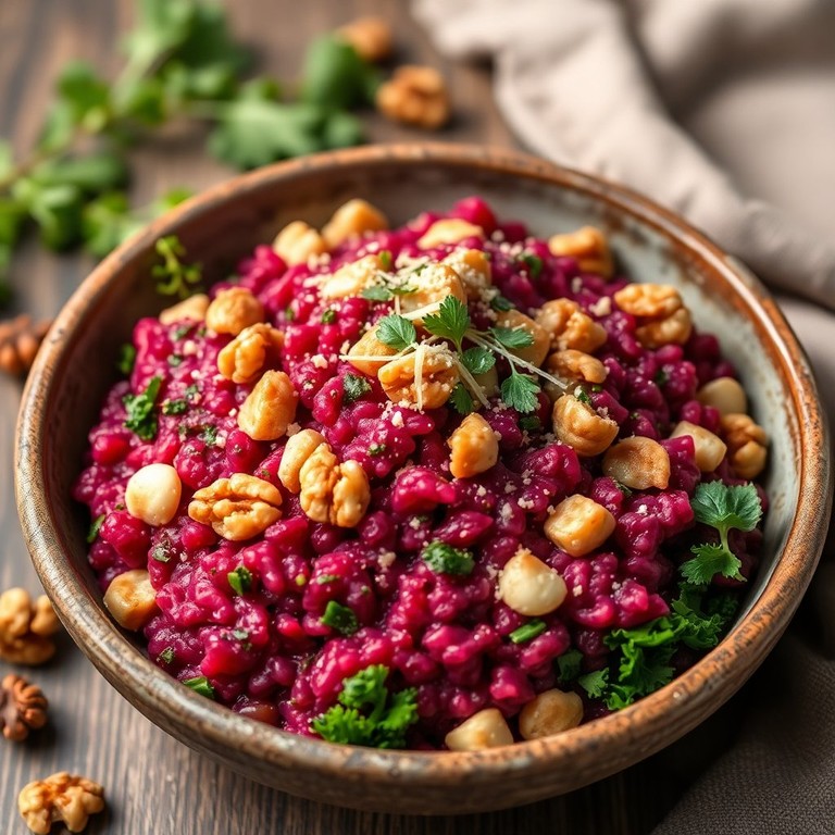 Veganes Rote Beete Risotto mit Walnüssen und Grünkohl