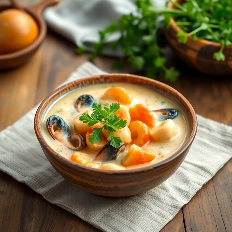 Soupe de Fruits de Mer à la Crème et aux Herbes Fraîches