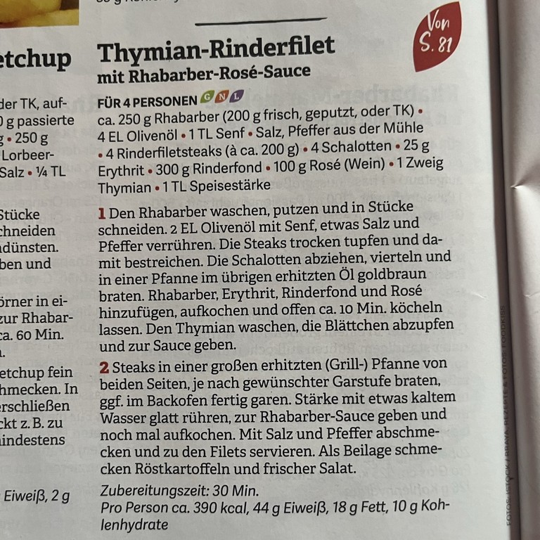 Thymian-Rinderfilet mit Rhabarber-Rosé-Sauce