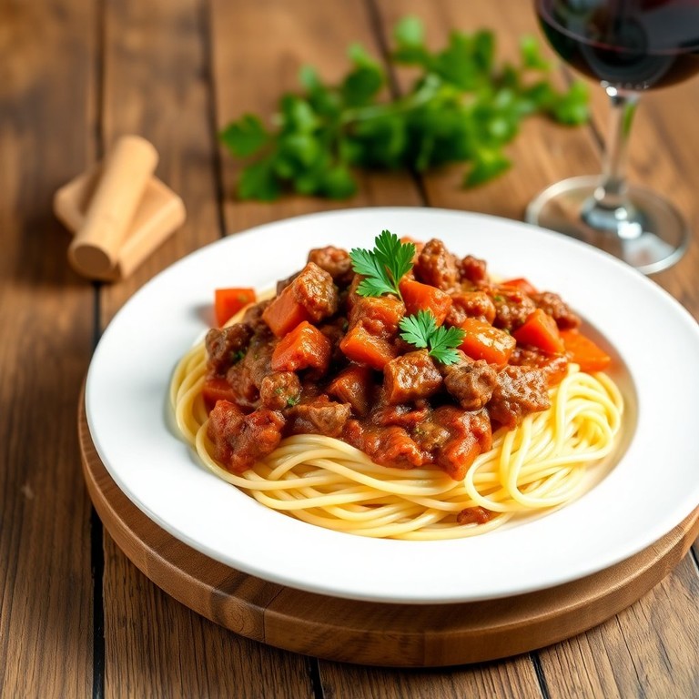Спагетти с говядиной и морковным соусом