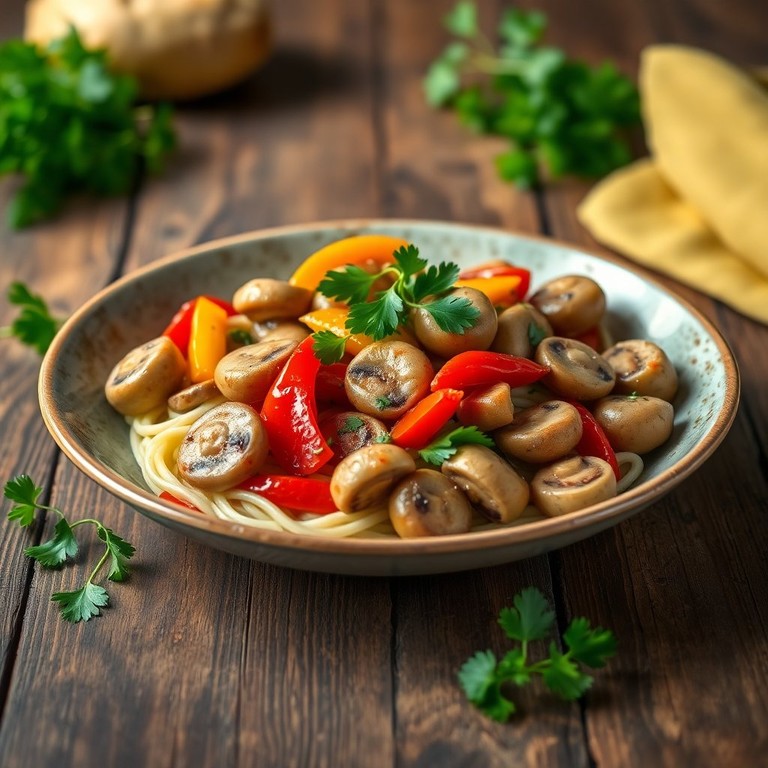 Mediterrane Champignon-Paprika-Pfanne mit frischen Kräutern