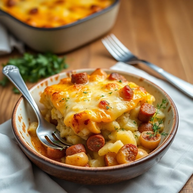 Запеканка с колбасой и картошкой под сырной корочкой (2)