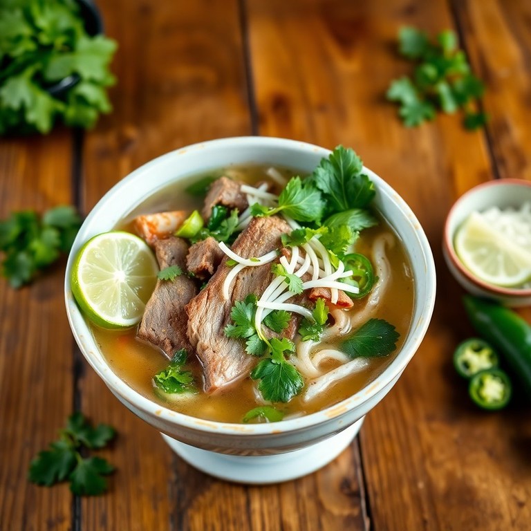 Savory Vietnamese Pho: A Fragrant Noodle Soup Brimming with Herbs and Spices
