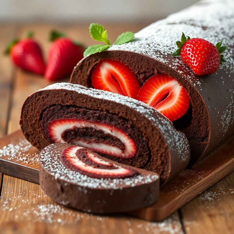 Rocambole de Chocolate com Recheio de Morango