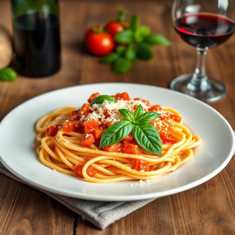 Nudeln in cremiger Tomaten-Basilikum-Sauce