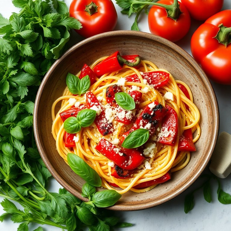Macarrão Mediterrâneo com Pimentões e Alho