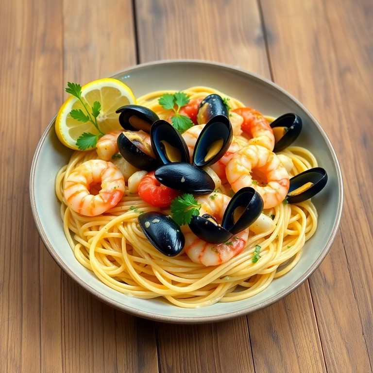 Spaghetti aux Fruits de Mer à la Crème d'Ail