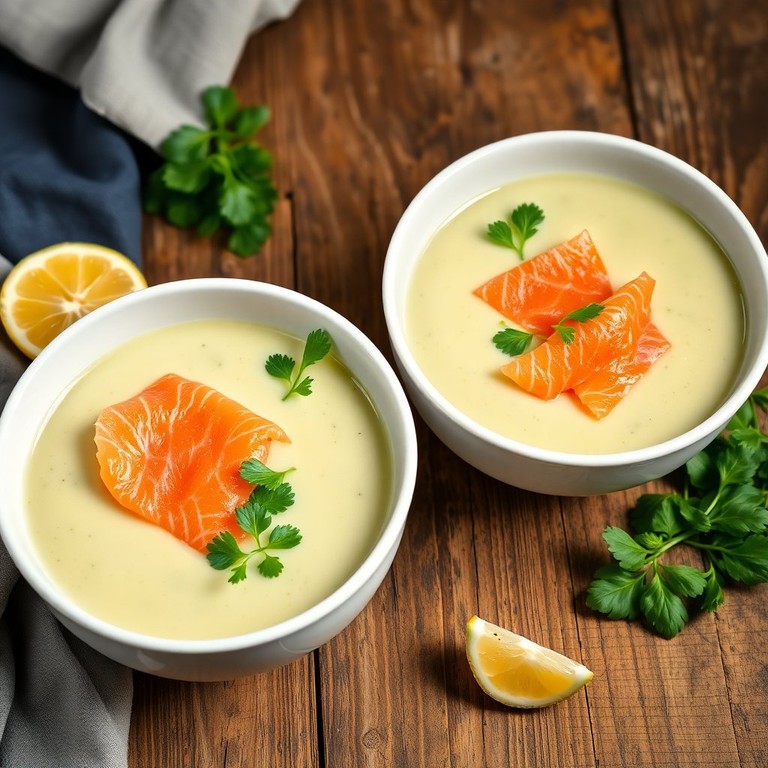 Luxuriöse Kresse-Rahmsuppe mit geräuchertem Lachs