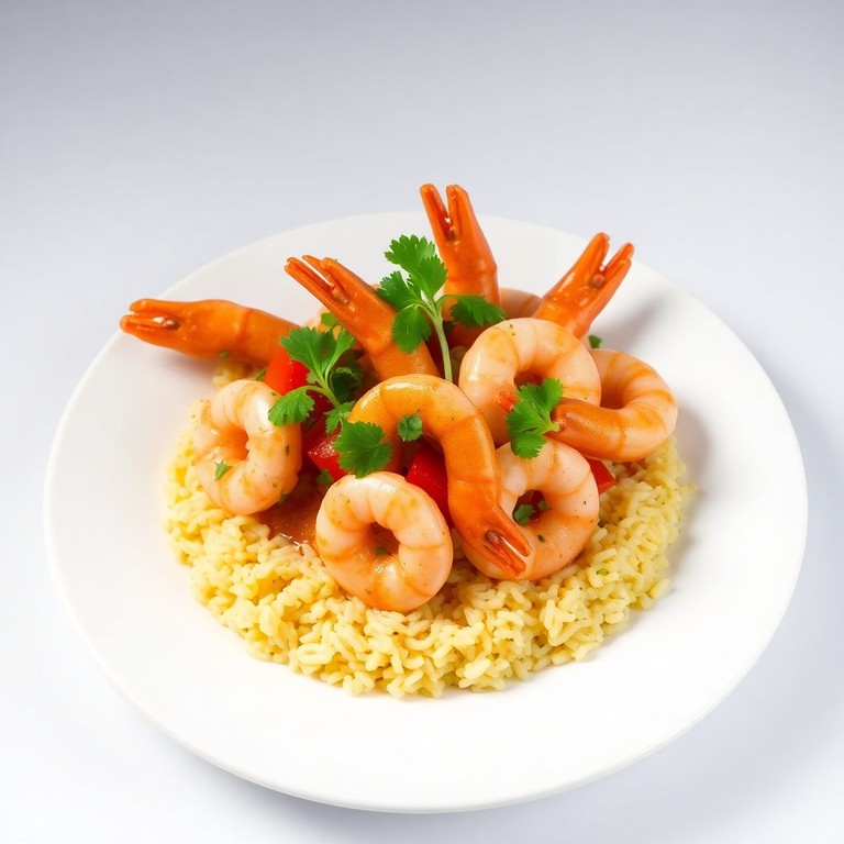 Camarones al Estilo Asiático sobre Arroz Esponjoso