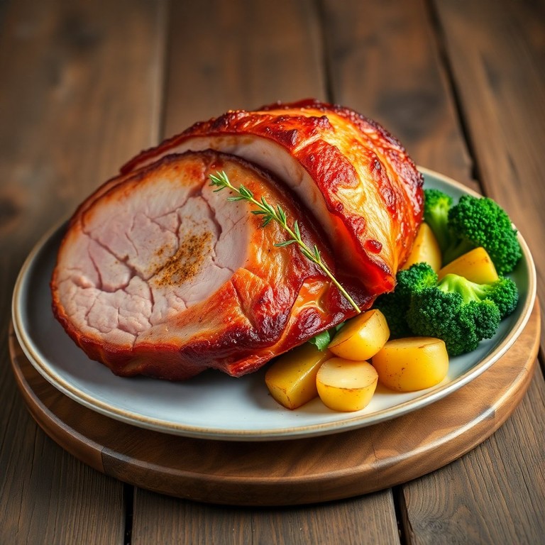 Kross gebratener Schinkenkrustenbraten mit Brokkoli