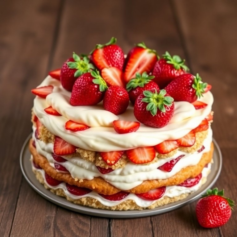 Torta de Bolacha com Creme de Leite e Morangos