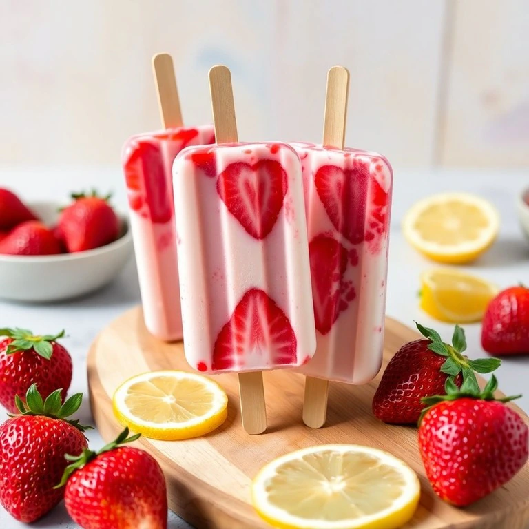 Paletas de Fresa y Yogur Griego