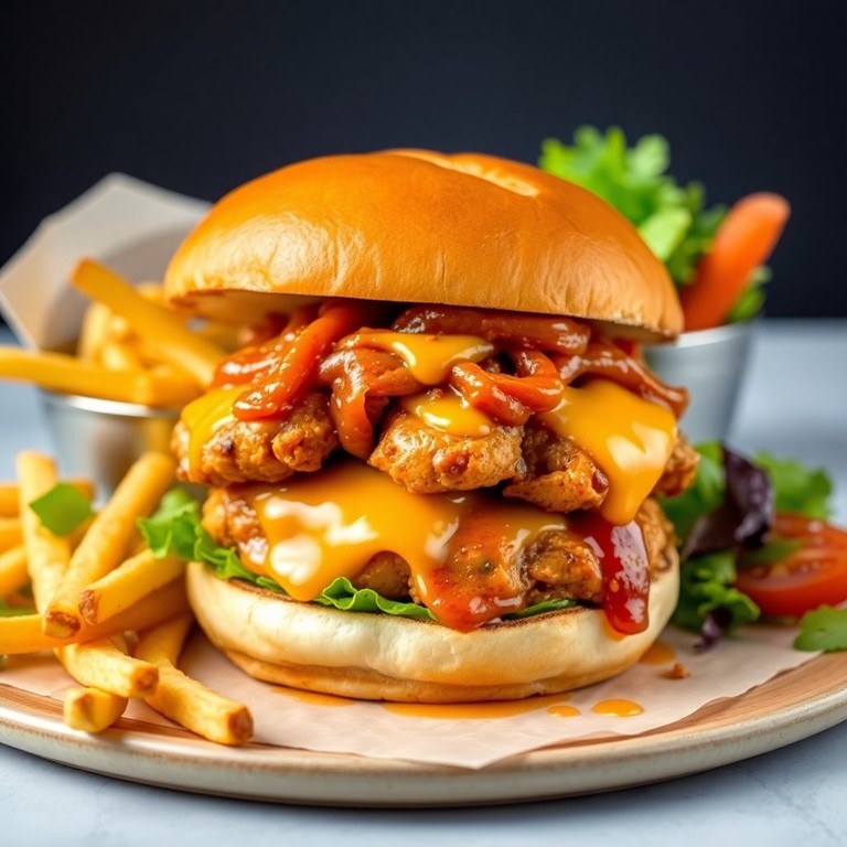 Burger Poulet BBQ avec Mayonnaise Épicée et Oignons Caramélisés