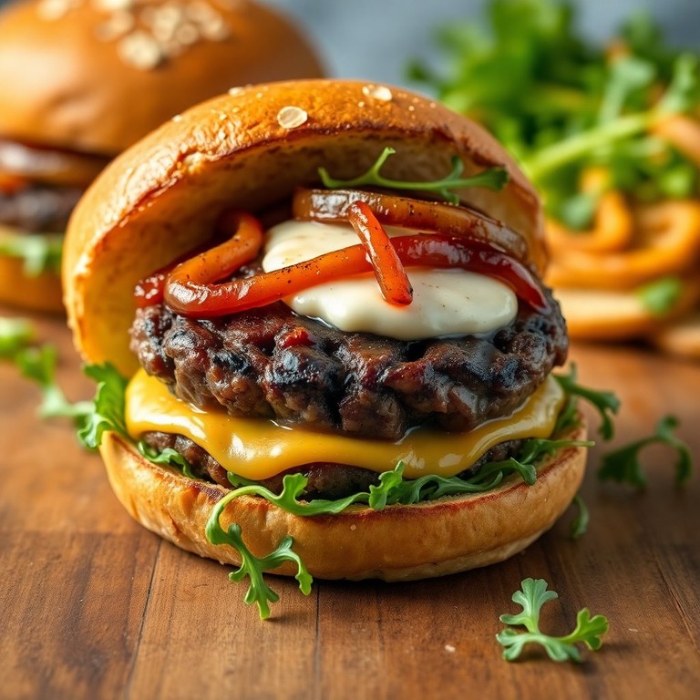 Hamburguesa Gourmet con Cebolla Caramelizada y Queso de Cabra