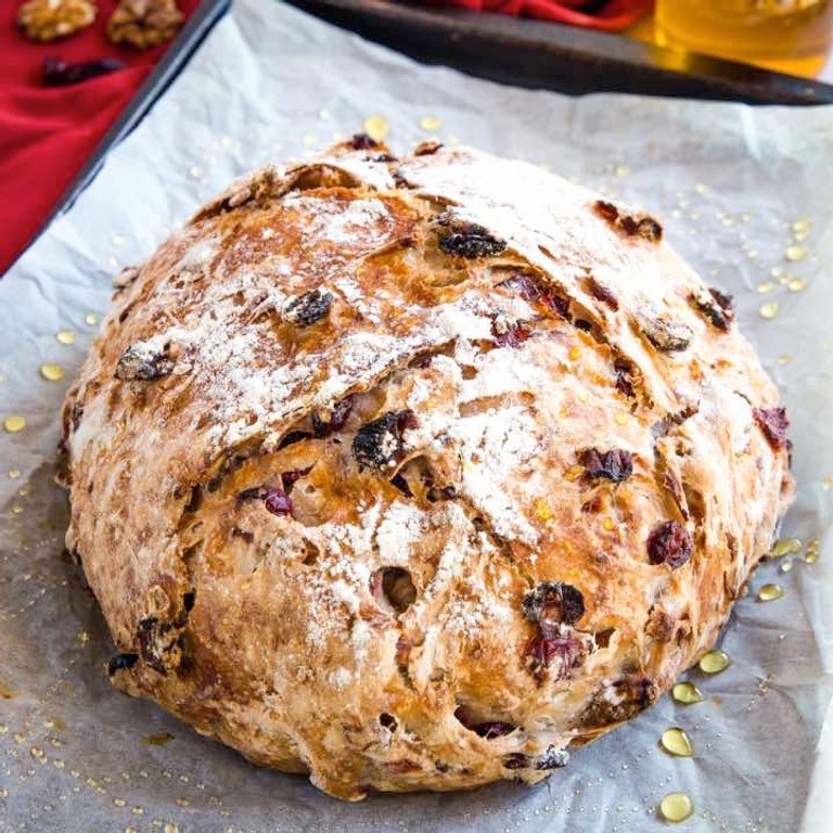 No-Knead Cranberry Honey Walnut Artisan Bread