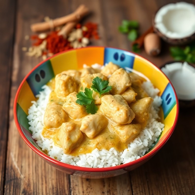 Curry de Poulet au Lait de Coco avec Riz Basmati