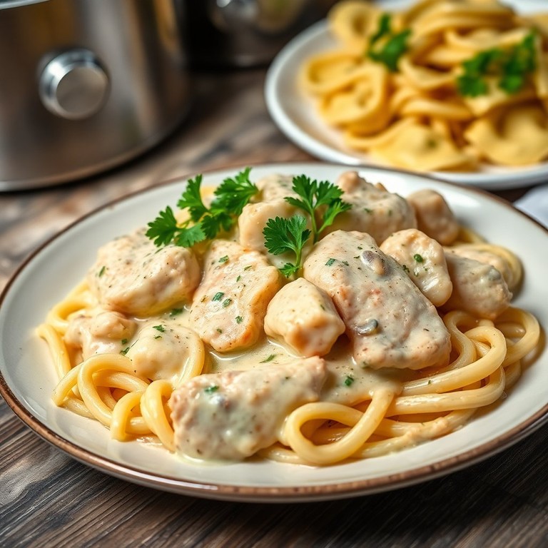 Cremiges Hähnchengeschnetzeltes in Knoblauch-Sahnesoße