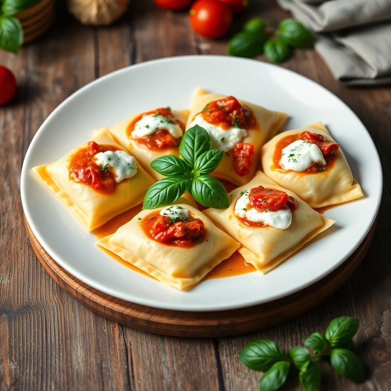 Feine Salciccia-Täschchen mit Ricotta und frischer Basilikum-Sauce