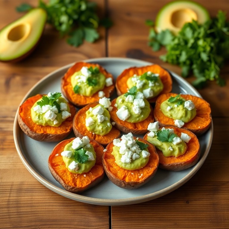 Savory Sweet Potato Bites with Creamy Avocado and Feta Cheese