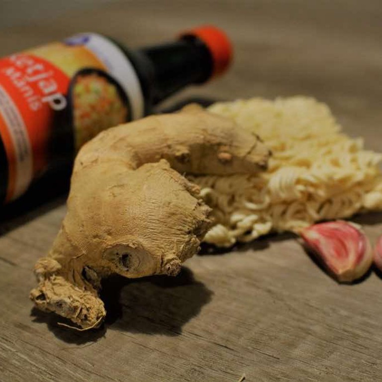 Roerbaknoedels ketjap-knoflook.