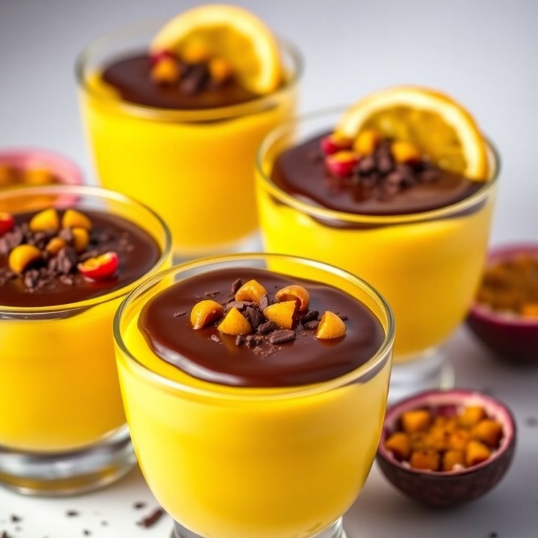 Mousse de Maracujá com Ganache de Chocolate Amargo