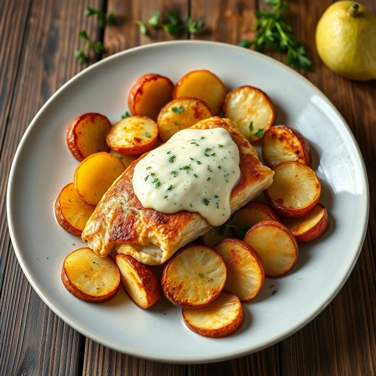 Peixe Assado com Requeijão e Batatas