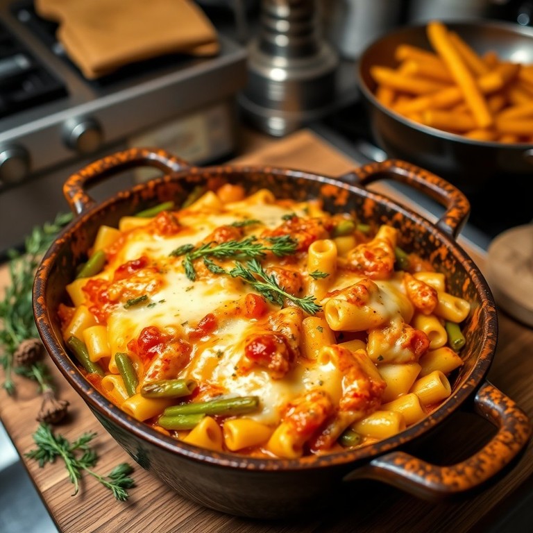 Nudeln überbacken mit Käse und Prinzessbohnen