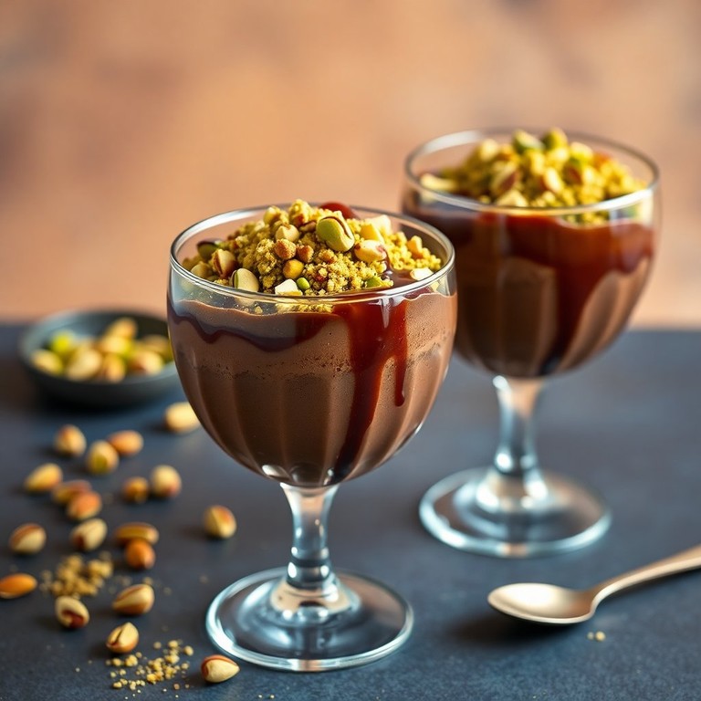 Schokoladen-Dessert mit Espresso und Pistaziencrumble