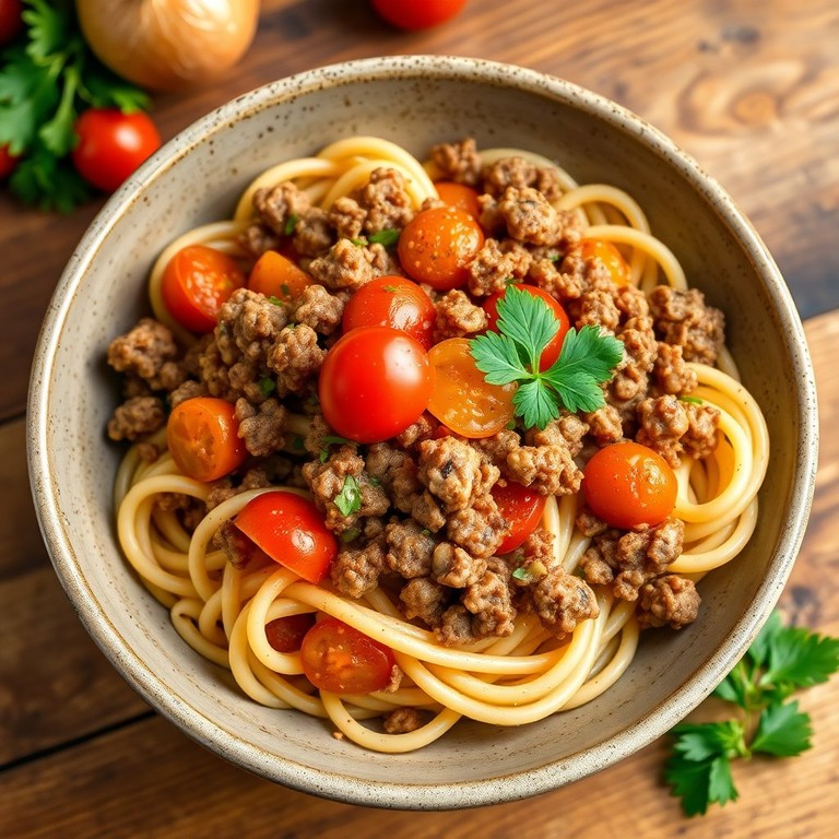 Cremige Hackfleisch-Nudelpfanne mit Paprika und frischen Aromen